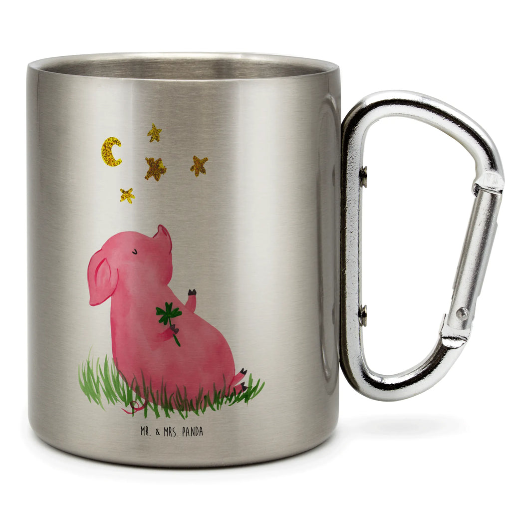 Edelstahlbecher Glücksschwein Edelstahltasse, Karabiner, Edelstahlbecher, Outdoor, Camping, Tasse, Becher, Tiermotive, Gute Laune, lustige Sprüche, Tiere, Glücksschwein. Glück, Schwein, Schweinchen, Sterne, Sernchen, Ziele, Träume, Motivation, Glücksbringer