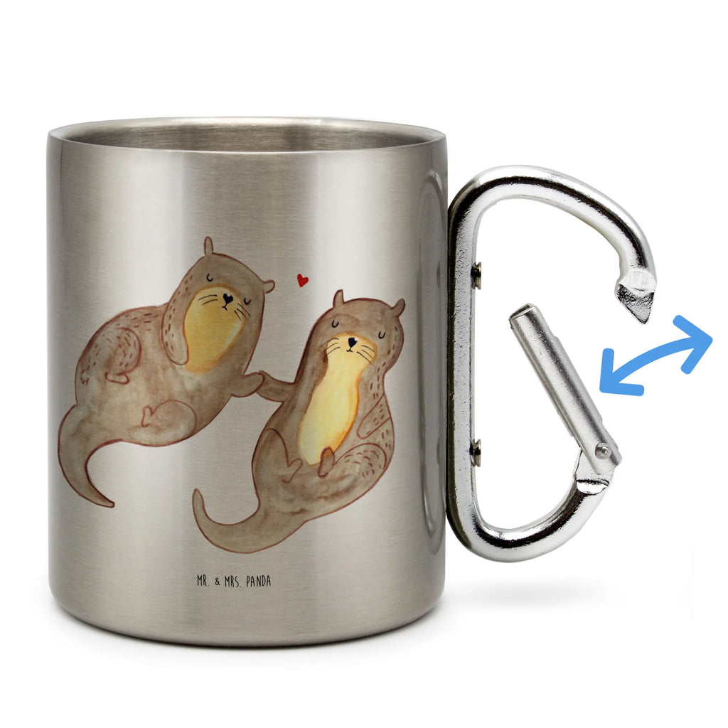 Edelstahlbecher Otter händchenhaltend Edelstahltasse, Karabiner, Edelstahlbecher, Outdoor, Camping, Tasse, Becher, Otter, Fischotter, Seeotter, Otter Seeotter See Otter