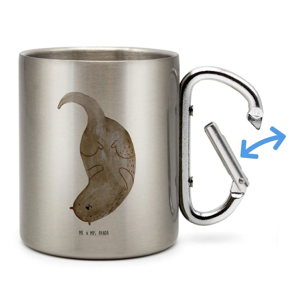 Edelstahlbecher Otter kopfüber Edelstahltasse, Karabiner, Edelstahlbecher, Outdoor, Camping, Tasse, Becher, Otter, Fischotter, Seeotter, Otter Seeotter See Otter