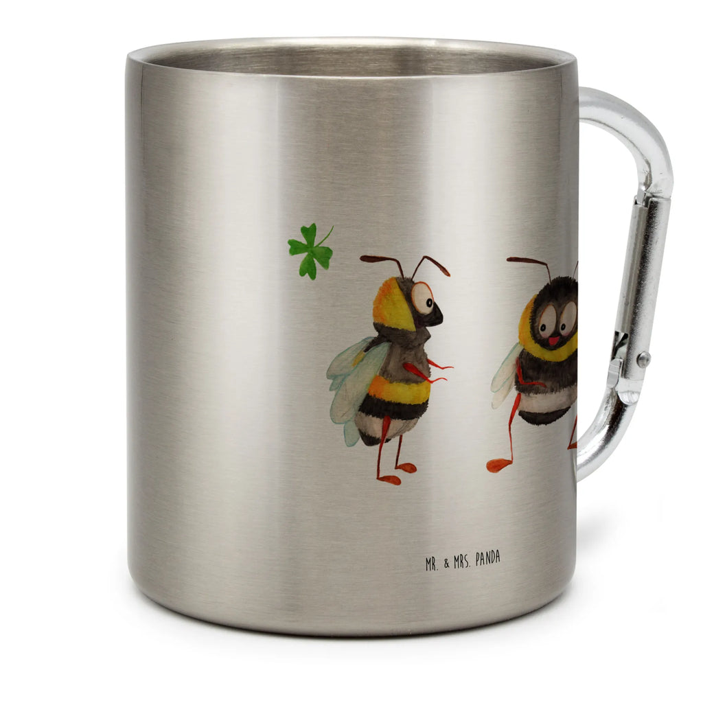 Edelstahlbecher Hummeln mit Kleeblatt Edelstahltasse, Karabiner, Edelstahlbecher, Outdoor, Camping, Tasse, Becher, Tiermotive, Gute Laune, lustige Sprüche, Tiere, Hummel, Biene, Spruch positiv, Biene Deko, Spruch schön, glücklich sein, glücklich werden, Spruch fröhlich