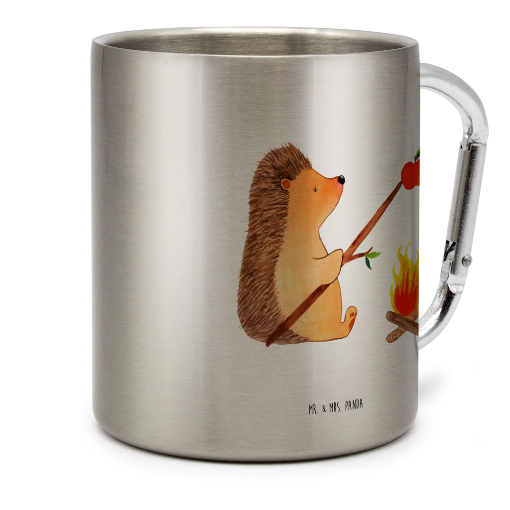 Edelstahlbecher Igel grillt Edelstahltasse, Karabiner, Edelstahlbecher, Outdoor, Camping, Tasse, Becher, Tiermotive, Gute Laune, lustige Sprüche, Tiere, Igel, Grillen, Ziele, Motivation, arbeitslos, Sinn des Lebens, Spruch