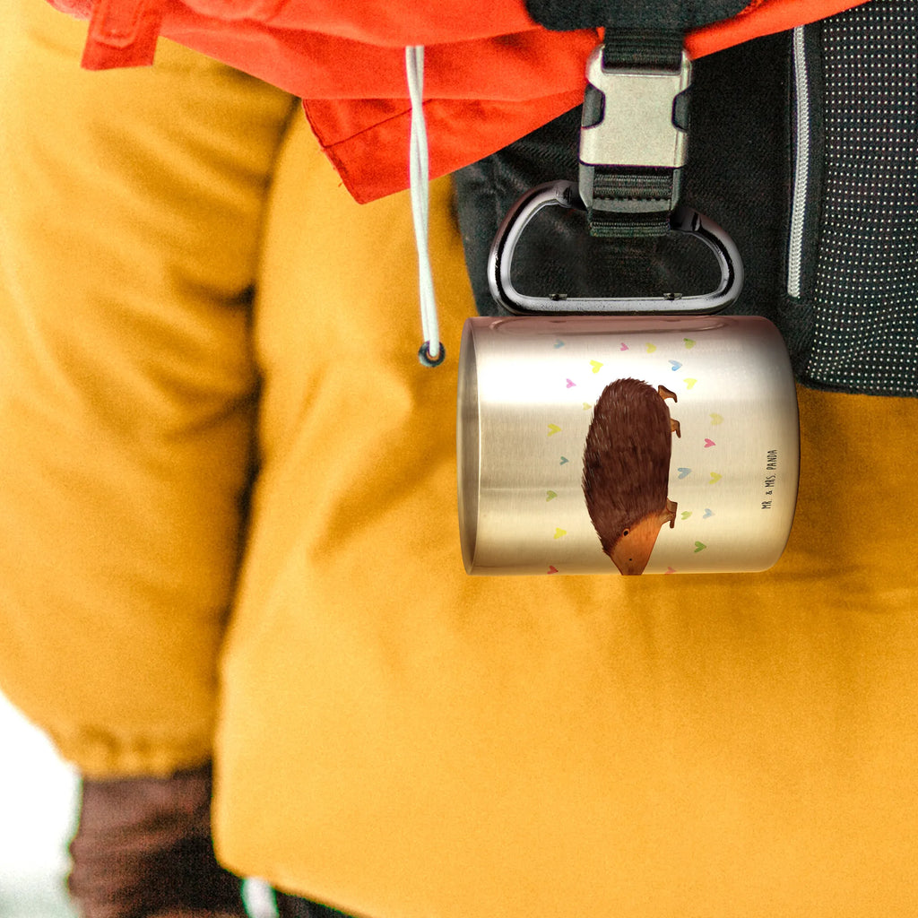 Edelstahlbecher Igel Herzen Edelstahltasse, Karabiner, Edelstahlbecher, Outdoor, Camping, Tasse, Becher, Tiermotive, Gute Laune, lustige Sprüche, Tiere, Liebe, Herz, Herzen, Igel, Vertrauen, Kuss, Leben