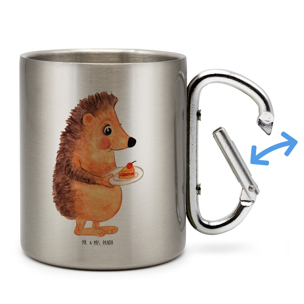 Edelstahlbecher Igel mit Kuchenstück Edelstahltasse, Karabiner, Edelstahlbecher, Outdoor, Camping, Tasse, Becher, Tiermotive, Gute Laune, lustige Sprüche, Tiere, Igel, Essen Spruch, Kuchen, Backen Geschenk, Kuchen backen, Einladung Party, Geburtstagskuchen, Torte