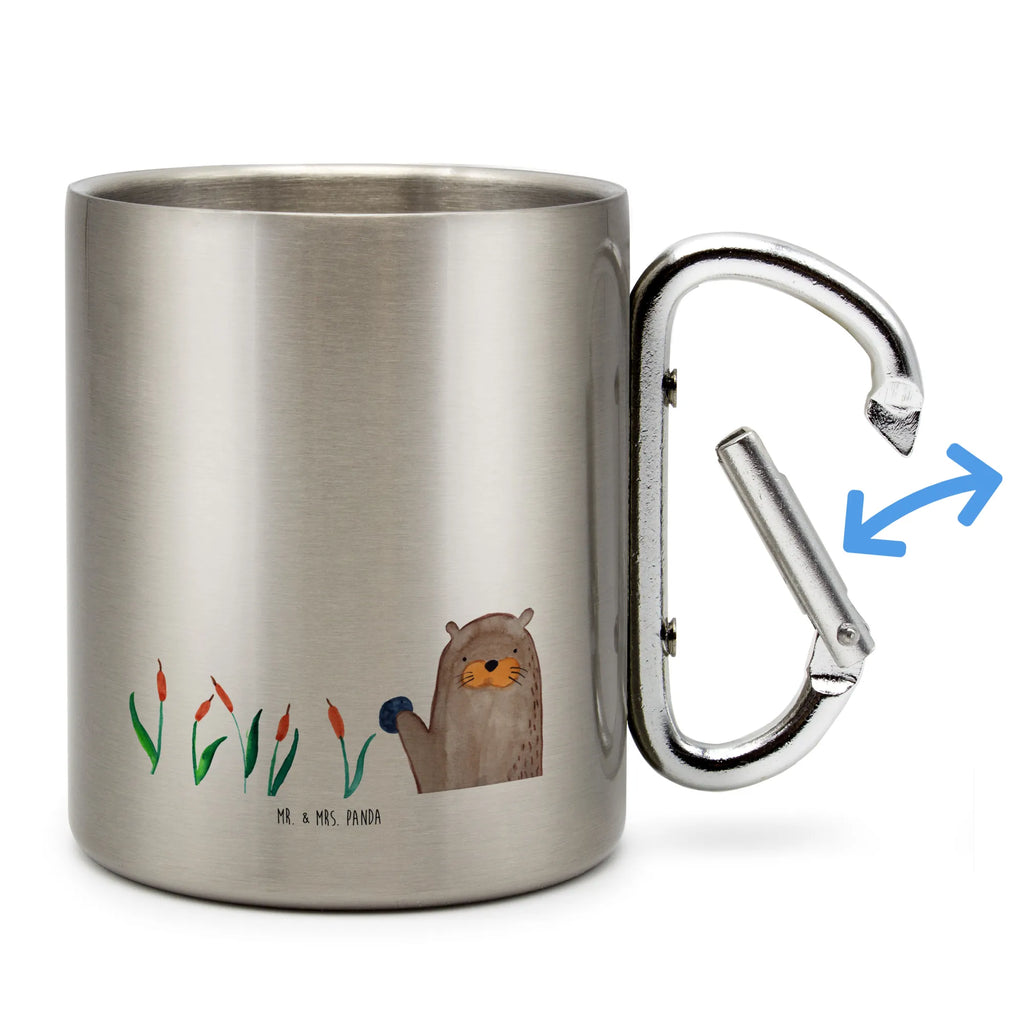 Edelstahlbecher Otter mit Stein Edelstahltasse, Karabiner, Edelstahlbecher, Outdoor, Camping, Tasse, Becher, Otter, Fischotter, Seeotter, Otter Seeotter See Otter