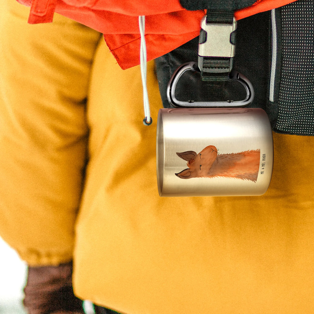 Edelstahlbecher Lamakopf genervt Edelstahltasse, Karabiner, Edelstahlbecher, Outdoor, Camping, Tasse, Becher, Lama, Alpaka, Lamas, Recht haben, genervt sein, Freundin, beste Freundin, Partnerin, Büro, Büroalltag, Chef, Chefin, Azubi