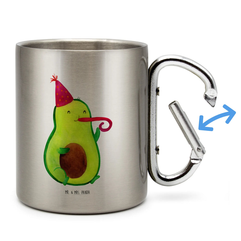 Edelstahlbecher Avocado Partyhupe Edelstahltasse, Karabiner, Edelstahlbecher, Outdoor, Camping, Tasse, Becher, Avocado, Veggie, Vegan, Gesund, Party, Feierlichkeit, Feier, Fete, Geburtstag, Gute Laune, Tröte