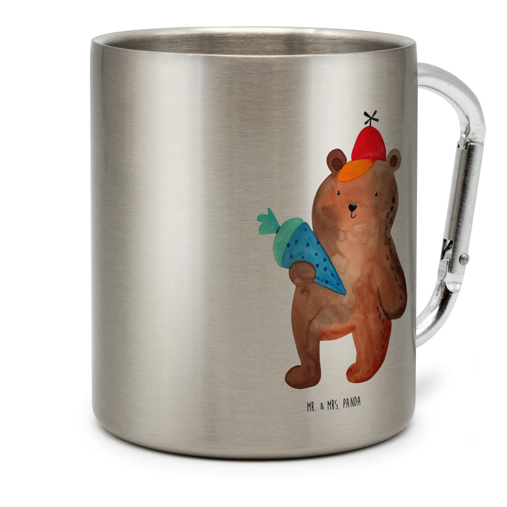 Edelstahlbecher Bär mit Schultüte Edelstahltasse, Karabiner, Edelstahlbecher, Outdoor, Camping, Tasse, Becher, Bär, Teddy, Teddybär, Bär Motiv, Schultüte, Erster Schultag Geschenk, Einschulung Geschenk, Schule Geschenk, Grundschule, Schulanfang, Schulbeginn