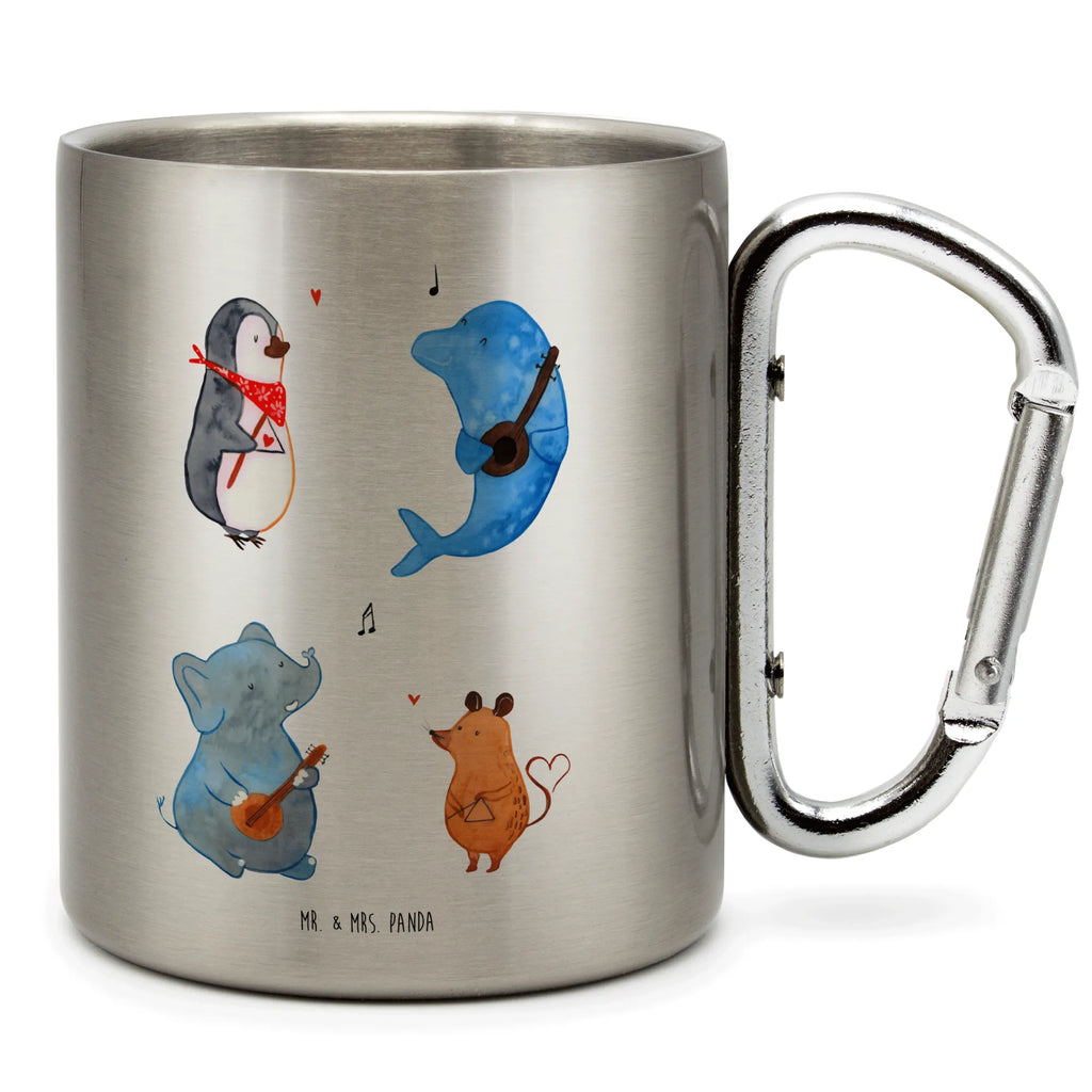 Edelstahlbecher Big Band Edelstahltasse, Karabiner, Edelstahlbecher, Outdoor, Camping, Tasse, Becher, Tiermotive, Gute Laune, lustige Sprüche, Tiere, Hund, Pinguin, Maus, Elefant, Delfin, Gitarre, Band, Triangel, Musikanten, Musik