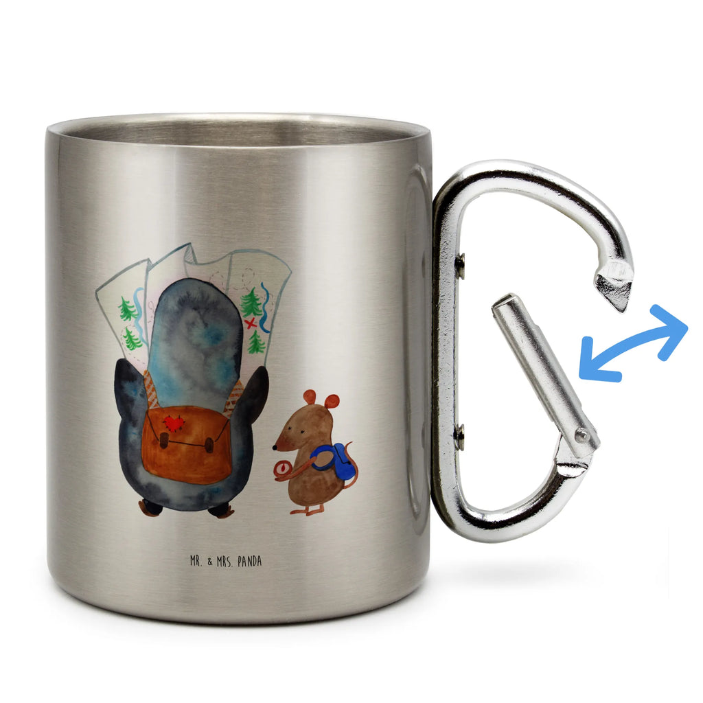 Edelstahlbecher Pinguin & Maus Wanderer Edelstahltasse, Karabiner, Edelstahlbecher, Outdoor, Camping, Tasse, Becher, Pinguin, Pinguine, Abenteurer, Abenteuer, Roadtrip, Ausflug, Wanderlust, wandern