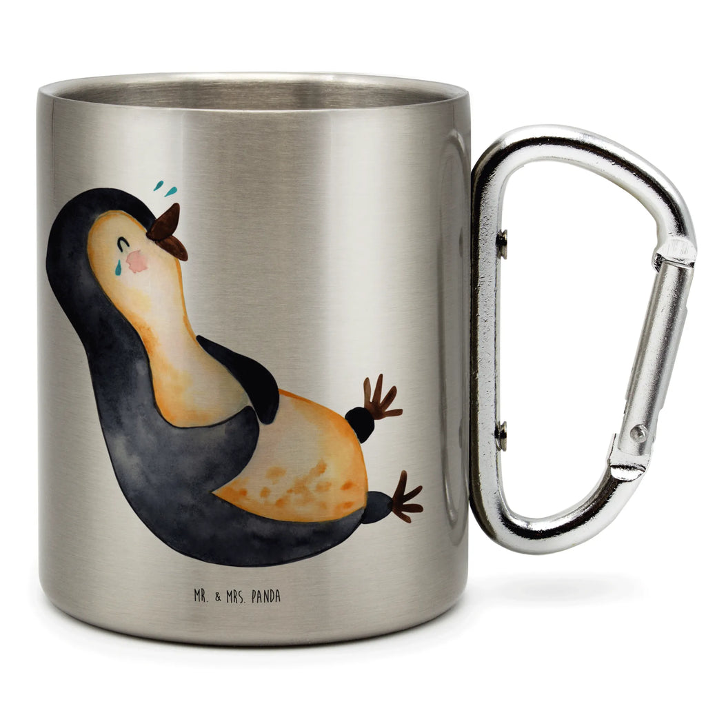 Edelstahlbecher Pinguin lachend Edelstahltasse, Karabiner, Edelstahlbecher, Outdoor, Camping, Tasse, Becher, Pinguin, Pinguine, lustiger Spruch, Optimismus, Fröhlich, Lachen, Humor, Fröhlichkeit