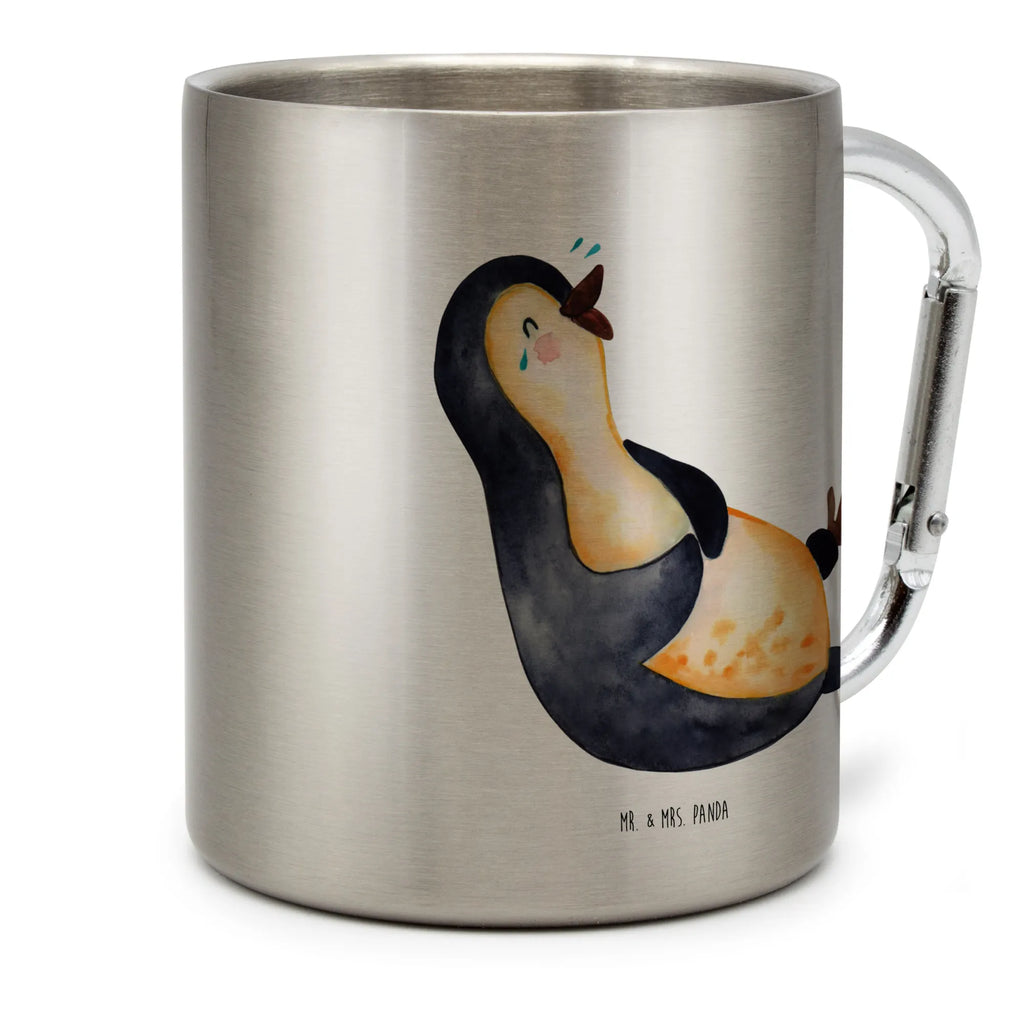 Edelstahlbecher Pinguin lachend Edelstahltasse, Karabiner, Edelstahlbecher, Outdoor, Camping, Tasse, Becher, Pinguin, Pinguine, lustiger Spruch, Optimismus, Fröhlich, Lachen, Humor, Fröhlichkeit