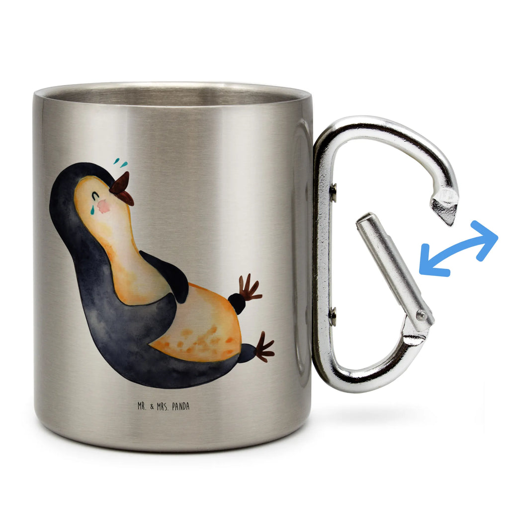 Edelstahlbecher Pinguin lachend Edelstahltasse, Karabiner, Edelstahlbecher, Outdoor, Camping, Tasse, Becher, Pinguin, Pinguine, lustiger Spruch, Optimismus, Fröhlich, Lachen, Humor, Fröhlichkeit