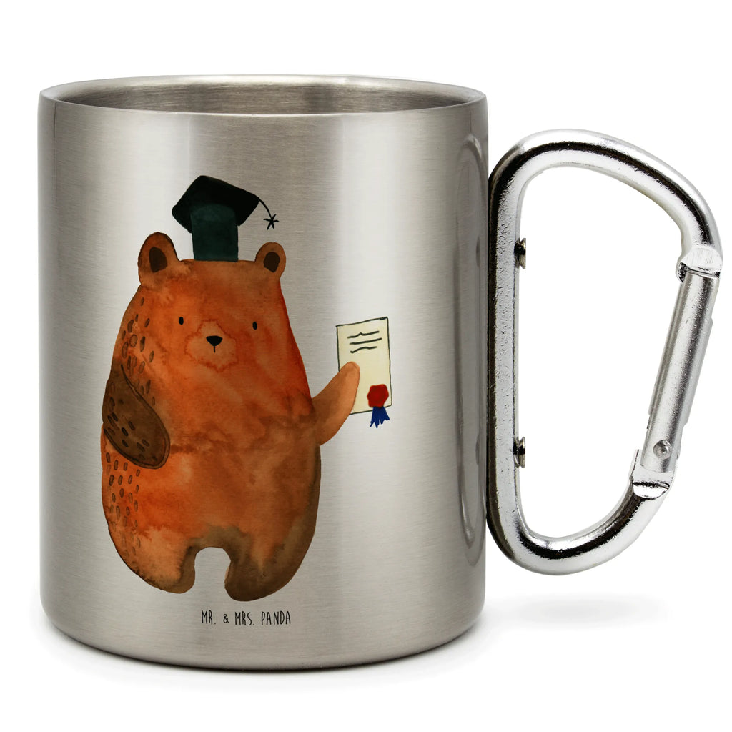 Edelstahlbecher Prüfungsbär Edelstahltasse, Karabiner, Edelstahlbecher, Outdoor, Camping, Tasse, Becher, Bär, Teddy, Teddybär, Abitur, Prüfungen, Prüfung bestanden, Abschluss, Zeugnis, Abschlusszeugnis