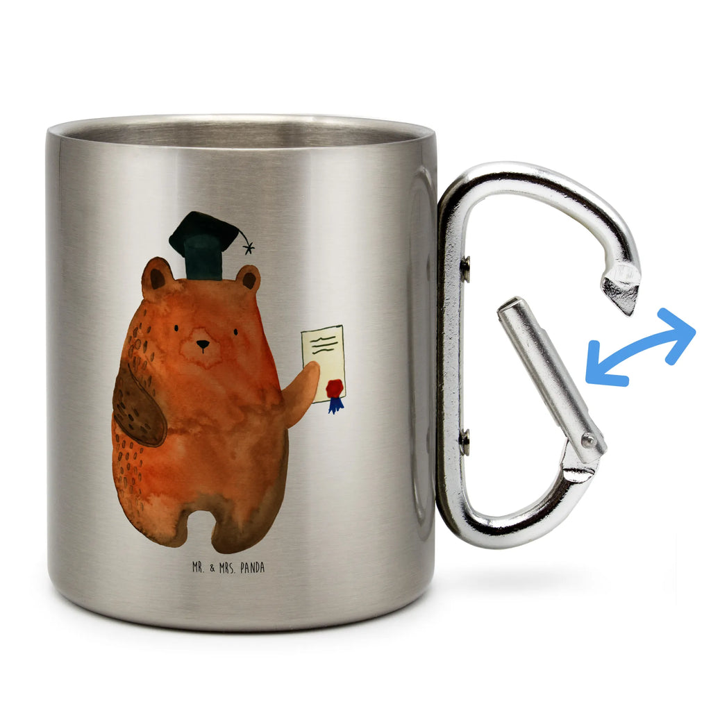 Edelstahlbecher Prüfungsbär Edelstahltasse, Karabiner, Edelstahlbecher, Outdoor, Camping, Tasse, Becher, Bär, Teddy, Teddybär, Abitur, Prüfungen, Prüfung bestanden, Abschluss, Zeugnis, Abschlusszeugnis