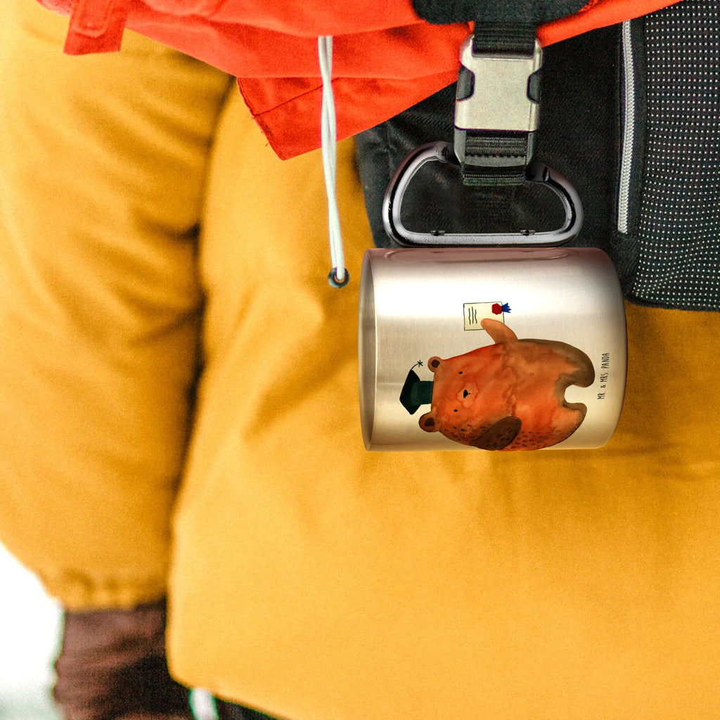 Edelstahlbecher Prüfungsbär Edelstahltasse, Karabiner, Edelstahlbecher, Outdoor, Camping, Tasse, Becher, Bär, Teddy, Teddybär, Abitur, Prüfungen, Prüfung bestanden, Abschluss, Zeugnis, Abschlusszeugnis