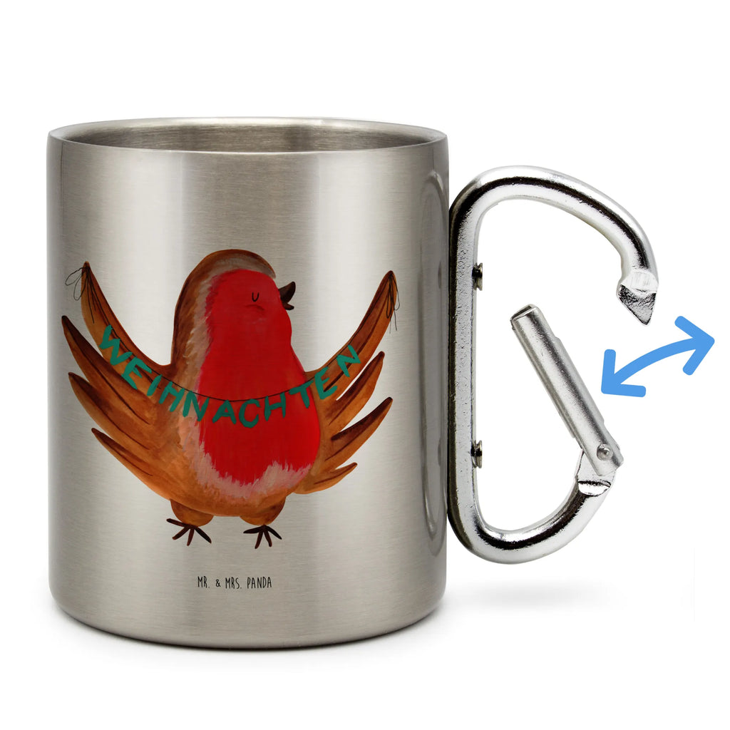 Edelstahlbecher Rotkehlchen Weihnachten Edelstahltasse, Karabiner, Edelstahlbecher, Outdoor, Camping, Tasse, Becher, Winter, Weihnachten, Weihnachtsdeko, Nikolaus, Advent, Heiligabend, Wintermotiv, Frohe Weihnachten, Weihnachtsmotiv, Weihnachtsgruß, Vogel, xmas