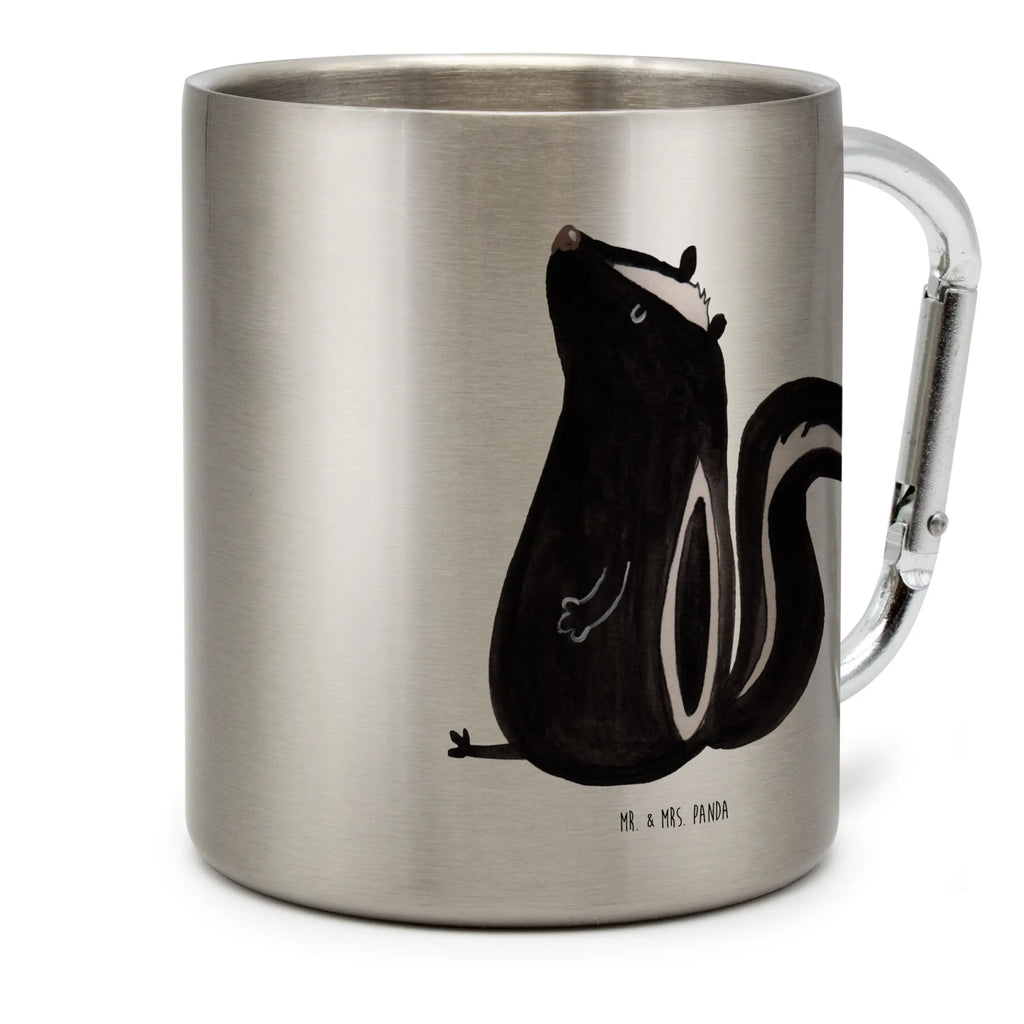 Edelstahlbecher Stinktier sitzend Edelstahltasse, Karabiner, Edelstahlbecher, Outdoor, Camping, Tasse, Becher, Stinktier, Skunk, Wildtier, Raubtier, Stinker, Stinki, Spruch, Büro, Recht, Besserwisser