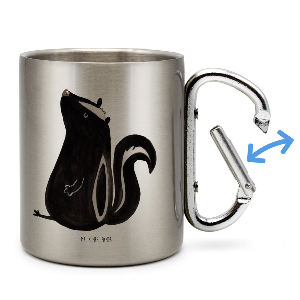 Edelstahlbecher Stinktier sitzend Edelstahltasse, Karabiner, Edelstahlbecher, Outdoor, Camping, Tasse, Becher, Stinktier, Skunk, Wildtier, Raubtier, Stinker, Stinki, Spruch, Büro, Recht, Besserwisser