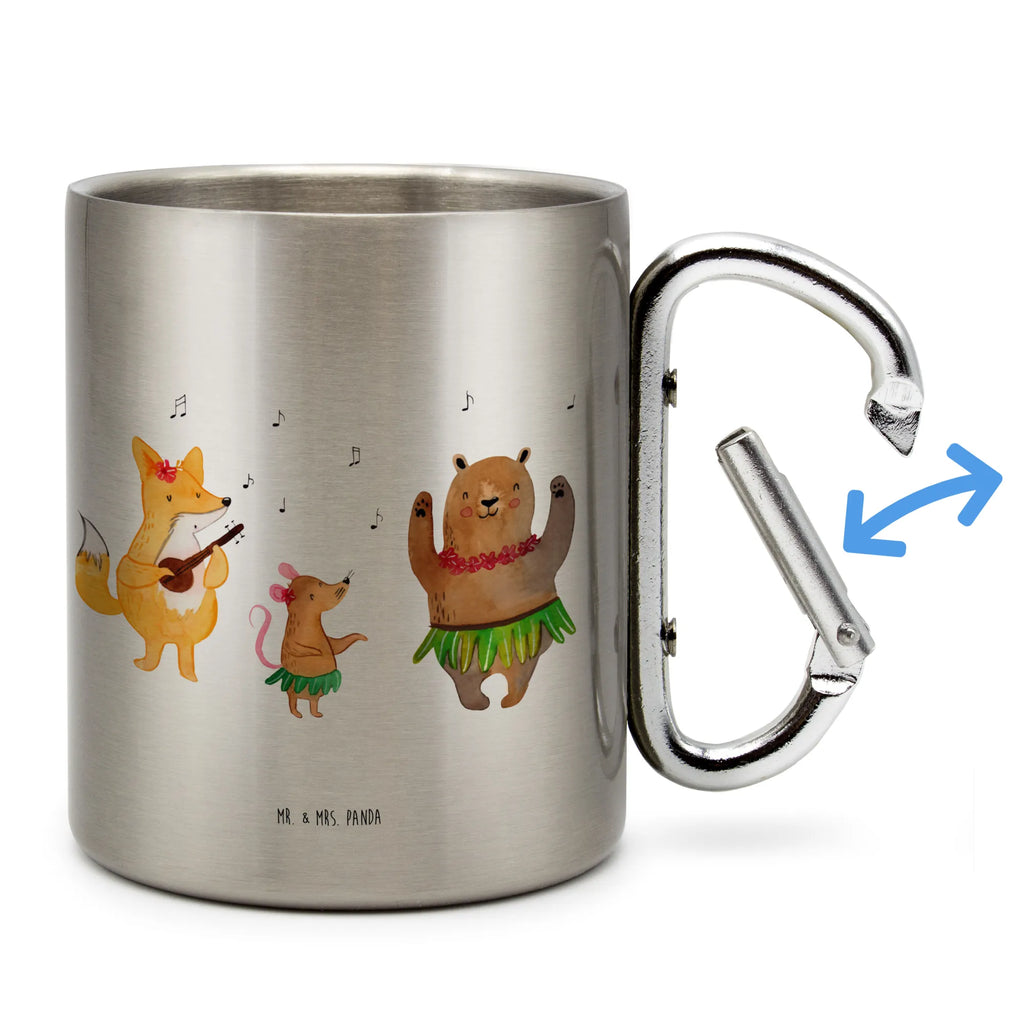 Edelstahlbecher Waldtiere Aloha Edelstahltasse, Karabiner, Edelstahlbecher, Outdoor, Camping, Tasse, Becher, Tiermotive, Gute Laune, lustige Sprüche, Tiere, Wald, Waldtiere, Musik, Aloha, Bär, Hase, Igel, Tanzen, Leben, Lachen