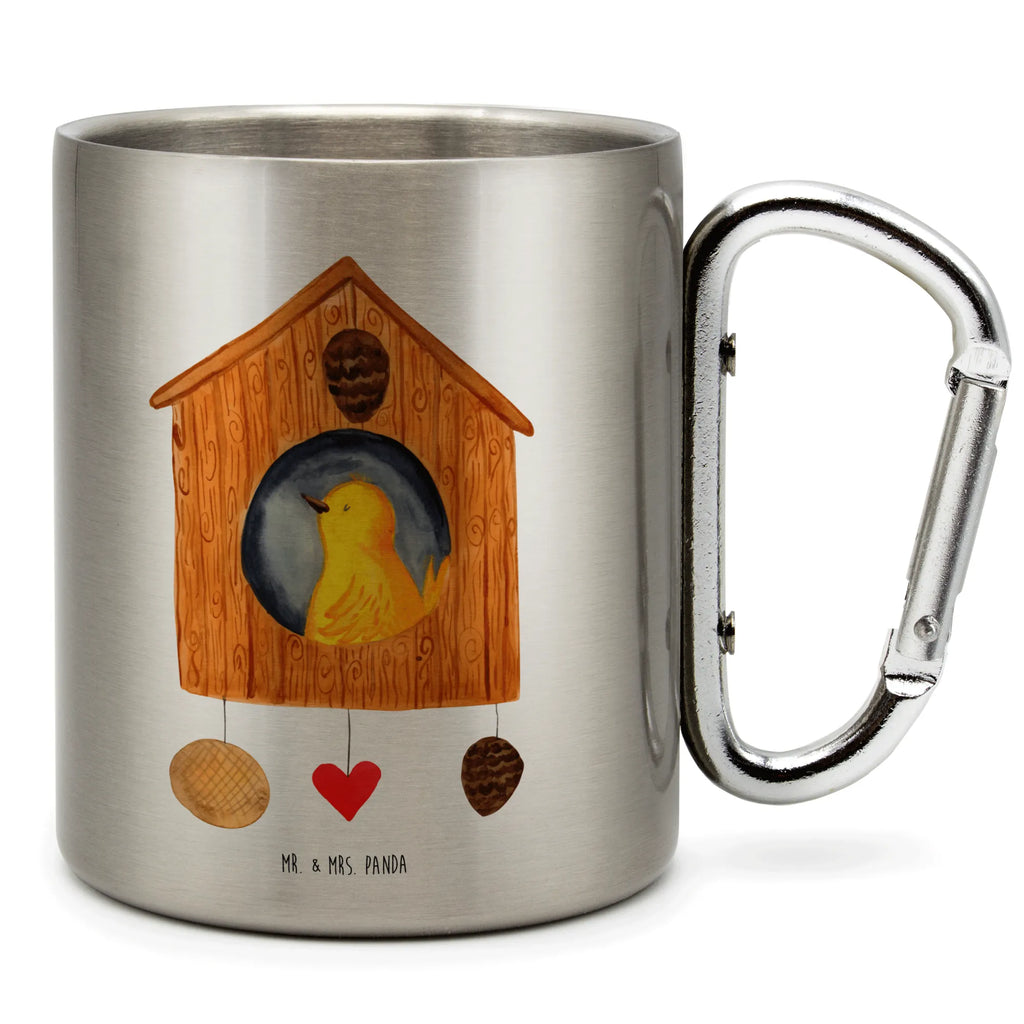 Edelstahlbecher Vogelhaus Edelstahltasse, Karabiner, Edelstahlbecher, Outdoor, Camping, Tasse, Becher, Tiermotive, Gute Laune, lustige Sprüche, Tiere, Vogel, Vögel, Vogelhaus, Vogelhäuschen, Home sweet home, Zuhause, Nest, Eigenheim, Familie, Wohnung, Haus, unser Haus, Lieblingsort, Castle