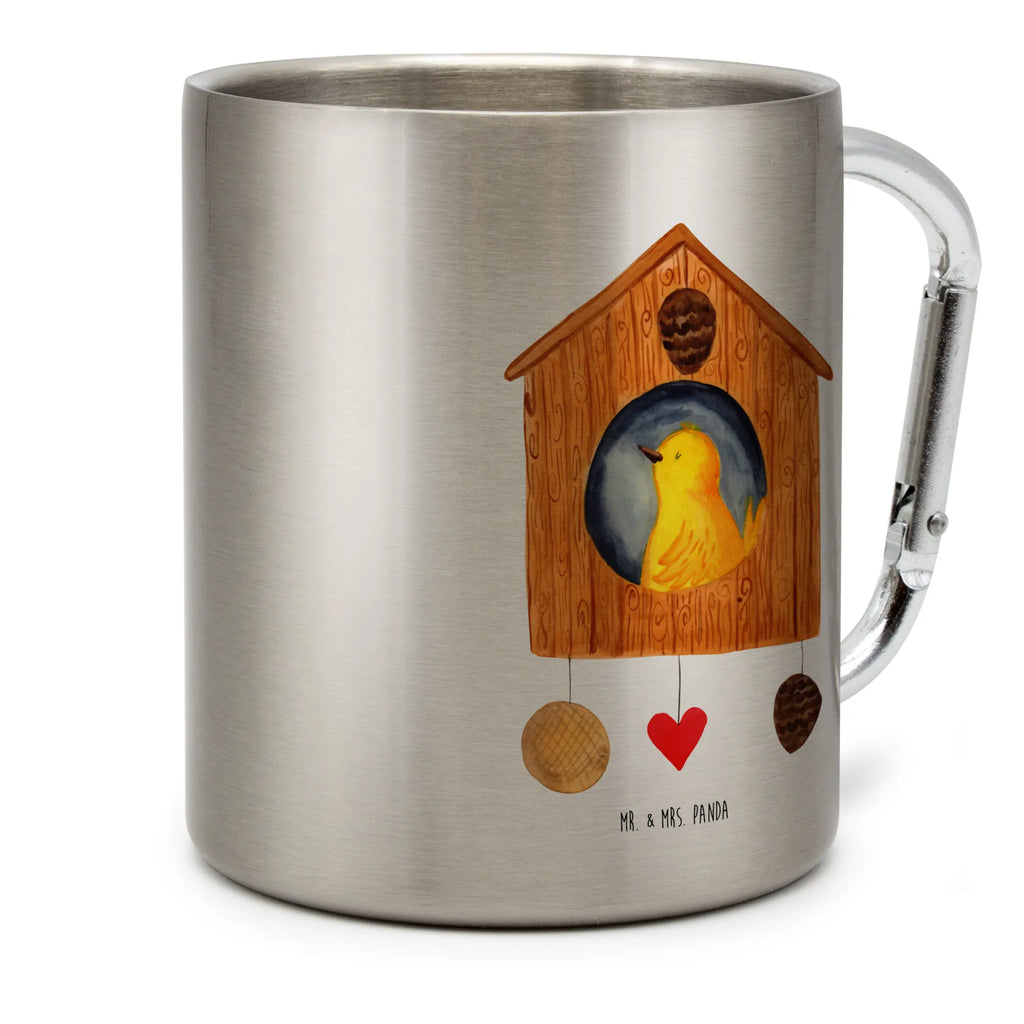 Edelstahlbecher Vogelhaus Edelstahltasse, Karabiner, Edelstahlbecher, Outdoor, Camping, Tasse, Becher, Tiermotive, Gute Laune, lustige Sprüche, Tiere, Vogel, Vögel, Vogelhaus, Vogelhäuschen, Home sweet home, Zuhause, Nest, Eigenheim, Familie, Wohnung, Haus, unser Haus, Lieblingsort, Castle