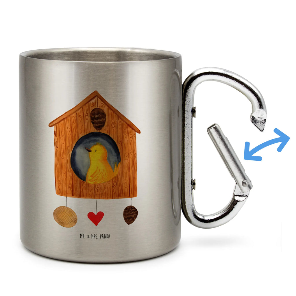 Edelstahlbecher Vogelhaus Edelstahltasse, Karabiner, Edelstahlbecher, Outdoor, Camping, Tasse, Becher, Tiermotive, Gute Laune, lustige Sprüche, Tiere, Vogel, Vögel, Vogelhaus, Vogelhäuschen, Home sweet home, Zuhause, Nest, Eigenheim, Familie, Wohnung, Haus, unser Haus, Lieblingsort, Castle