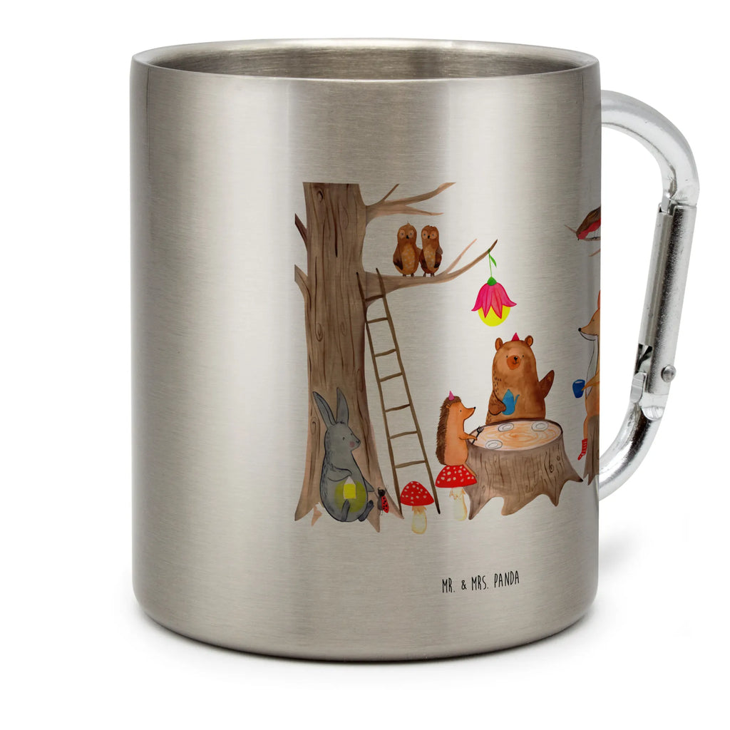 Edelstahlbecher Waldtiere Picknick Edelstahltasse, Karabiner, Edelstahlbecher, Outdoor, Camping, Tasse, Becher, Tiermotive, Gute Laune, lustige Sprüche, Tiere, Waldtiere, Picknick, Wald, Fuchs, Hase, Igel, Maus, Eichhörnchen