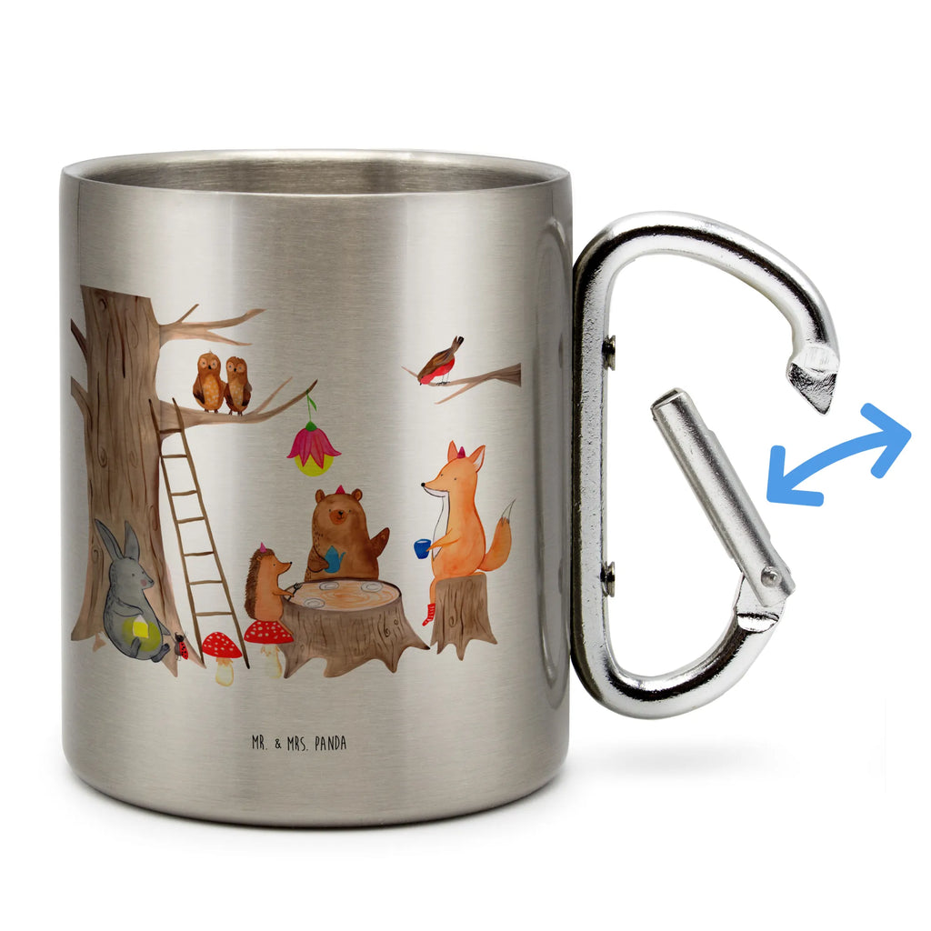 Edelstahlbecher Waldtiere Picknick Edelstahltasse, Karabiner, Edelstahlbecher, Outdoor, Camping, Tasse, Becher, Tiermotive, Gute Laune, lustige Sprüche, Tiere, Waldtiere, Picknick, Wald, Fuchs, Hase, Igel, Maus, Eichhörnchen