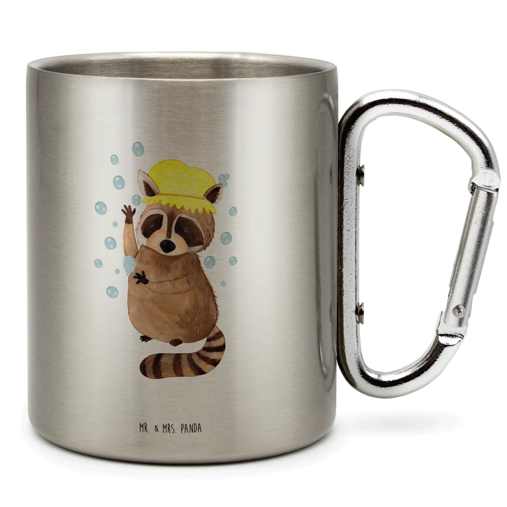 Edelstahlbecher Waschbär Edelstahltasse, Karabiner, Edelstahlbecher, Outdoor, Camping, Tasse, Becher, Tiermotive, Gute Laune, lustige Sprüche, Tiere, Waschbär, Tagträumen, Plan, Fröhlich, waschen, Seifenblasen