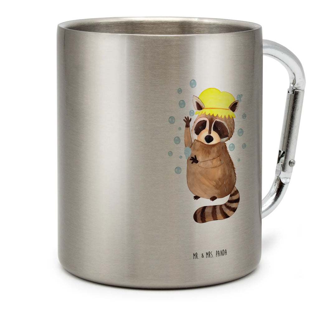 Edelstahlbecher Waschbär Edelstahltasse, Karabiner, Edelstahlbecher, Outdoor, Camping, Tasse, Becher, Tiermotive, Gute Laune, lustige Sprüche, Tiere, Waschbär, Tagträumen, Plan, Fröhlich, waschen, Seifenblasen