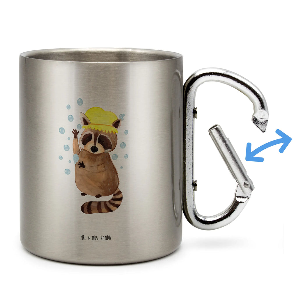 Edelstahlbecher Waschbär Edelstahltasse, Karabiner, Edelstahlbecher, Outdoor, Camping, Tasse, Becher, Tiermotive, Gute Laune, lustige Sprüche, Tiere, Waschbär, Tagträumen, Plan, Fröhlich, waschen, Seifenblasen