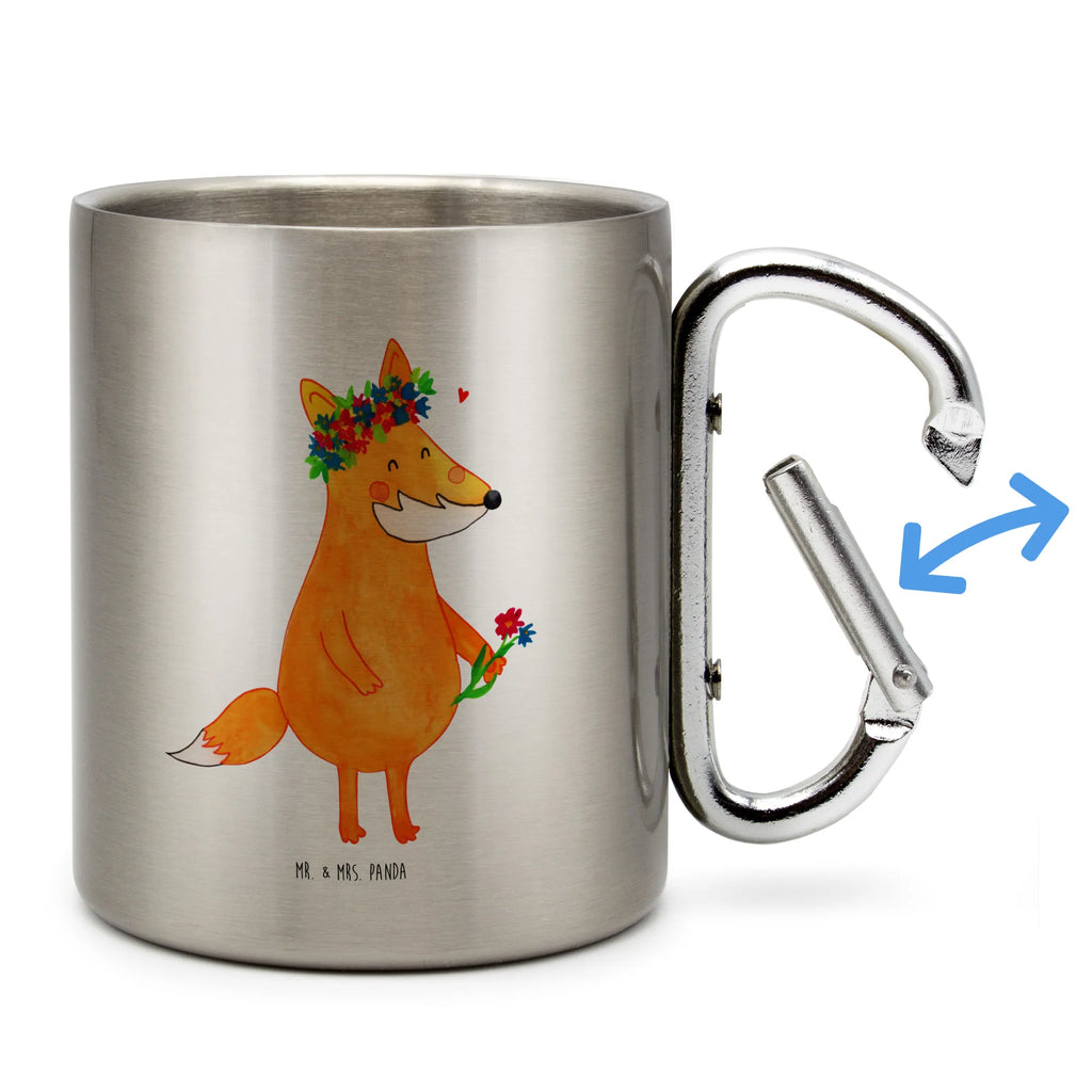 Edelstahlbecher Fuchs Blumenliebe Edelstahltasse, Karabiner, Edelstahlbecher, Outdoor, Camping, Tasse, Becher, Fuchs, Füchse, Fox, Liebe, Freundin, Fuchsmädchen, Blumenmädchen, Freundinnen, Liebesbeweis, Blume, Blumen, Motivation, Freude, ich, mich, Selbstliebe