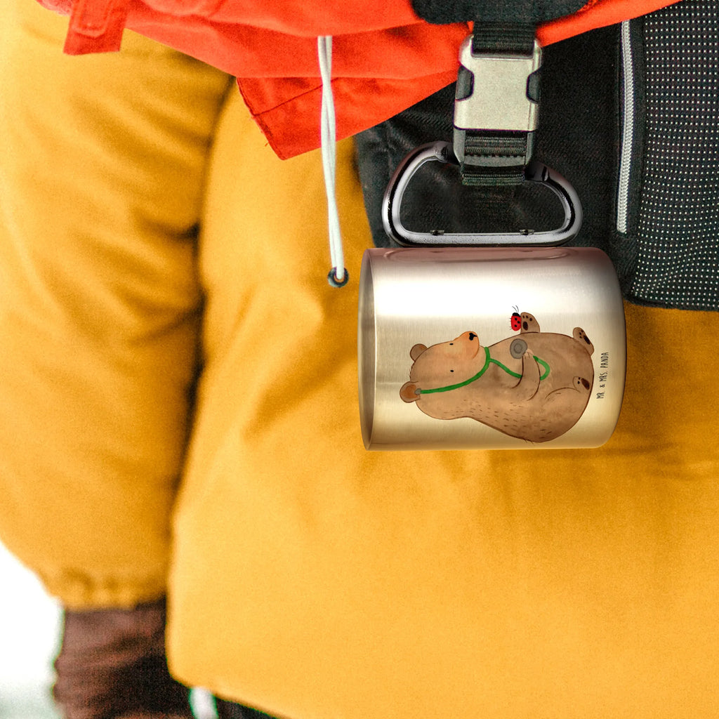 Edelstahlbecher Bär Arzt Edelstahltasse, Karabiner, Edelstahlbecher, Outdoor, Camping, Tasse, Becher, Bär, Teddy, Teddybär, Arzt, Ärztin, Doktor, Professor, Doktorin, Professorin