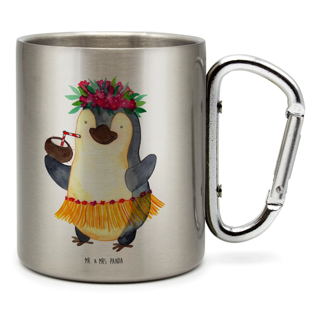 Edelstahlbecher Pinguin Kokosnuss Edelstahltasse, Karabiner, Edelstahlbecher, Outdoor, Camping, Tasse, Becher, Pinguin, Aloha, Hawaii, Urlaub, Kokosnuss, Pinguine