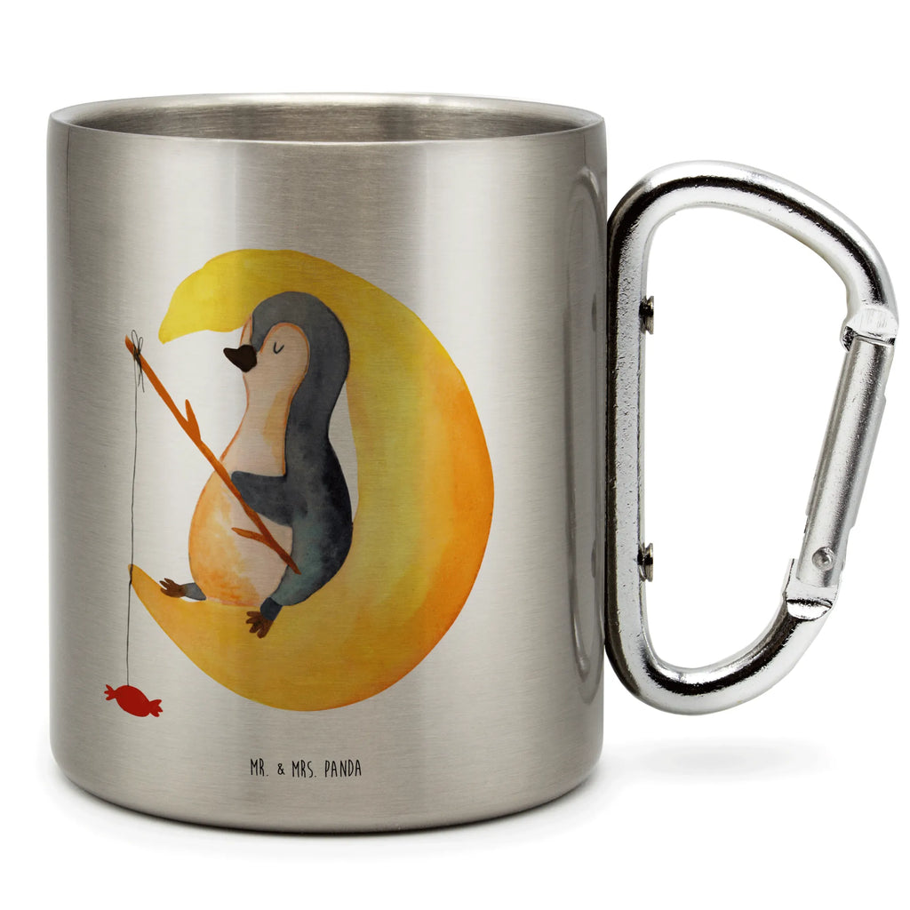 Edelstahlbecher Pinguin Mond Edelstahltasse, Karabiner, Edelstahlbecher, Outdoor, Camping, Tasse, Becher, Pinguin, Pinguine, Spruch, schlafen, Nachtruhe, Einschlafen, Schlafzimmer, Schlafstörungen, Gästezimmer