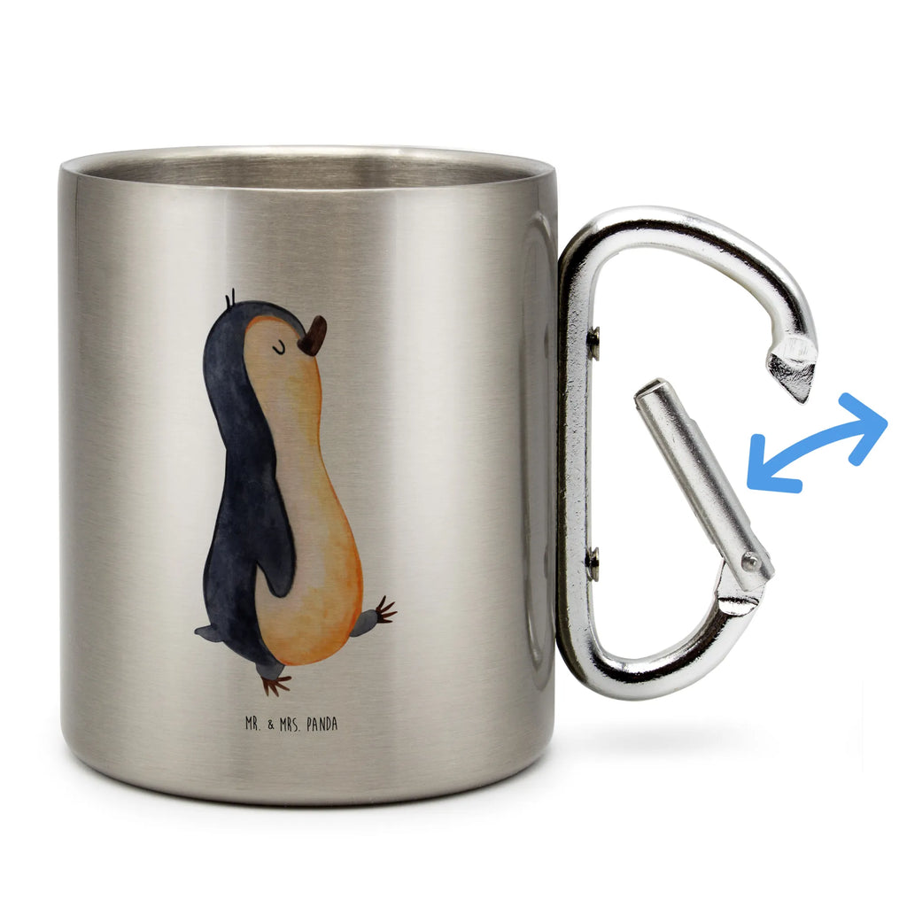 Edelstahlbecher Pinguin marschierend Edelstahltasse, Karabiner, Edelstahlbecher, Outdoor, Camping, Tasse, Becher, Pinguin, Pinguine, Frühaufsteher, Langschläfer, Bruder, Schwester, Familie