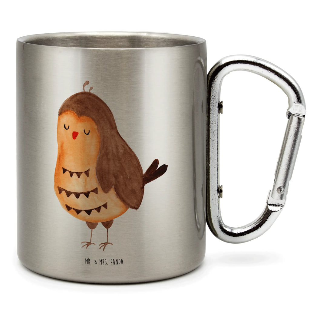 Edelstahlbecher Eule Zufrieden Edelstahltasse, Karabiner, Edelstahlbecher, Outdoor, Camping, Tasse, Becher, Eule, Eule Spruch, Eule deko, Owl, Liebe Spruch, Romantisch, Wortspiel lustig, Spruch schön, Geschenk Hochzeitstag