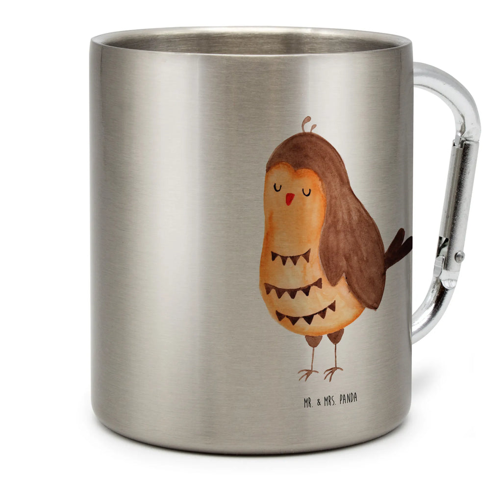 Edelstahlbecher Eule Zufrieden Edelstahltasse, Karabiner, Edelstahlbecher, Outdoor, Camping, Tasse, Becher, Eule, Eule Spruch, Eule deko, Owl, Liebe Spruch, Romantisch, Wortspiel lustig, Spruch schön, Geschenk Hochzeitstag