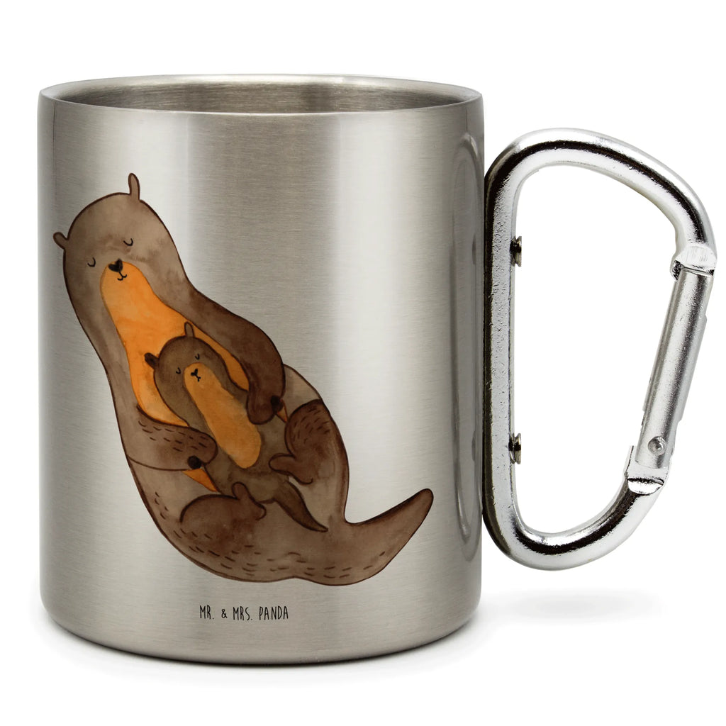 Edelstahlbecher Otter mit Kind Edelstahltasse, Karabiner, Edelstahlbecher, Outdoor, Camping, Tasse, Becher, Otter, Fischotter, Seeotter, Otter Seeotter See Otter