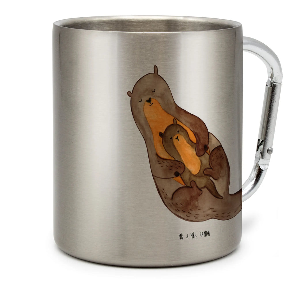 Edelstahlbecher Otter mit Kind Edelstahltasse, Karabiner, Edelstahlbecher, Outdoor, Camping, Tasse, Becher, Otter, Fischotter, Seeotter, Otter Seeotter See Otter