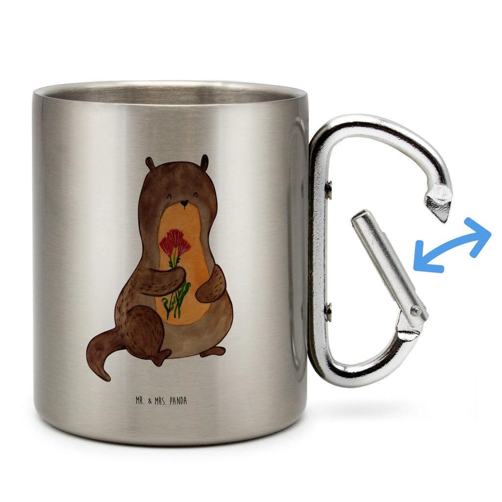 Edelstahlbecher Otter Blumenstrauß Edelstahltasse, Karabiner, Edelstahlbecher, Outdoor, Camping, Tasse, Becher, Otter, Fischotter, Seeotter, Otter Seeotter See Otter