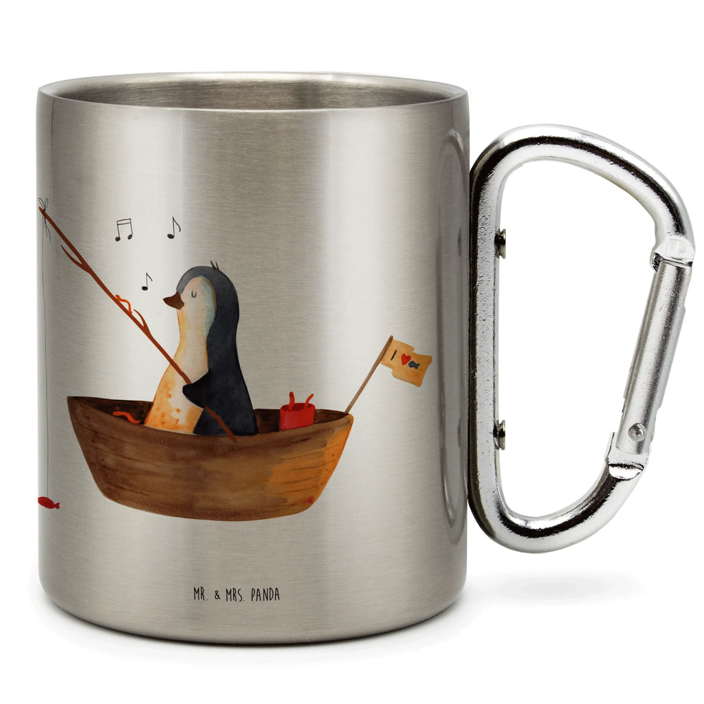 Edelstahlbecher Pinguin Angelboot Edelstahltasse, Karabiner, Edelstahlbecher, Outdoor, Camping, Tasse, Becher, Pinguin, Pinguine, Angeln, Boot, Angelboot, Lebenslust, Leben, genießen, Motivation, Neustart, Neuanfang, Trennung, Scheidung, Geschenkidee Liebeskummer