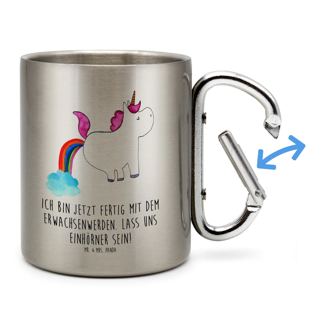 Edelstahlbecher Einhorn Pupsend Edelstahltasse, Karabiner, Edelstahlbecher, Outdoor, Camping, Tasse, Becher, Einhorn, Einhörner, Einhorn Deko, Unicorn, Pups, Regenbogen, Glitzer, Einhornpower, Erwachsenwerden, Spaß, lustig, Freundin