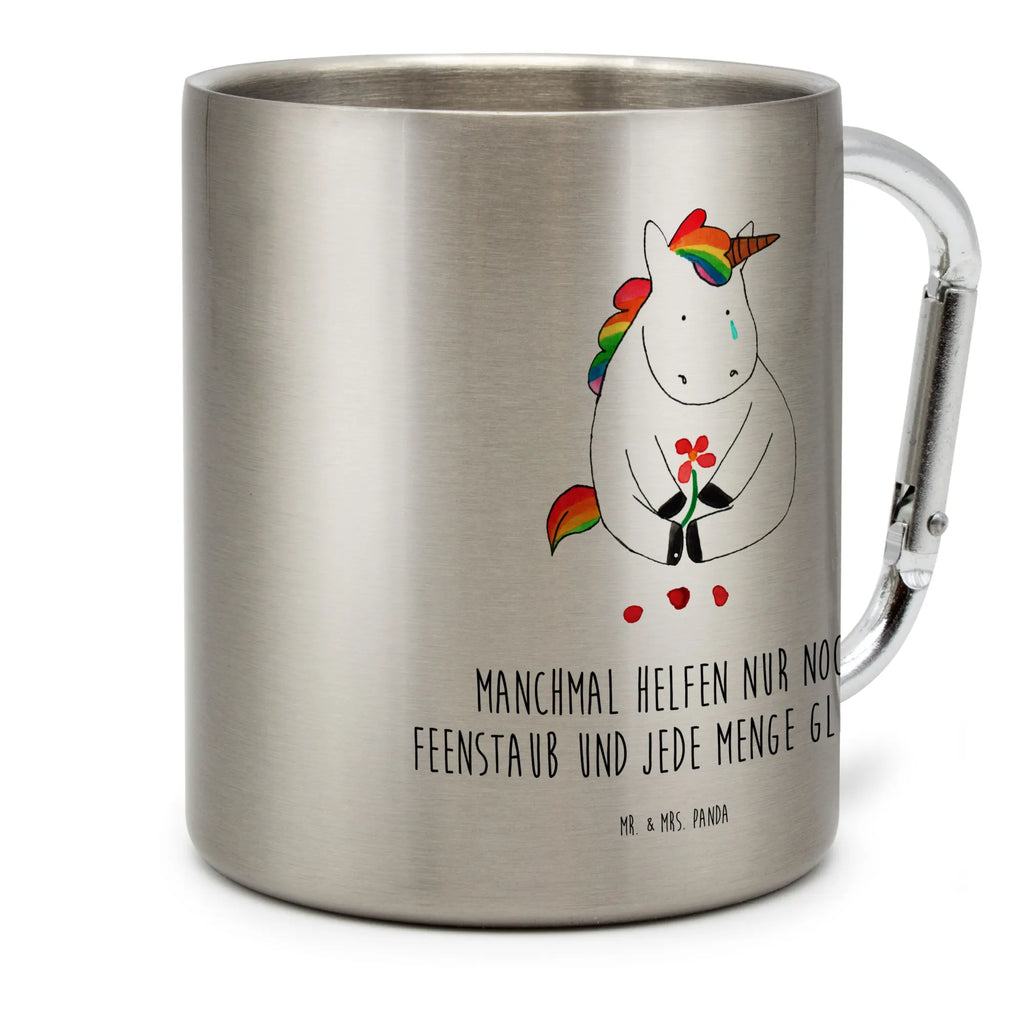 Edelstahlbecher Einhorn Traurig Edelstahltasse, Karabiner, Edelstahlbecher, Outdoor, Camping, Tasse, Becher, Einhorn, Einhörner, Einhorn Deko, Pegasus, Unicorn, Glitzer, Trösten. Freundschaft, Freunde, Liebe, Trauer, Grußkarte, Blume