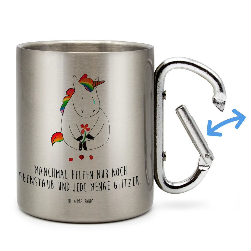 Edelstahlbecher Einhorn Traurig Edelstahltasse, Karabiner, Edelstahlbecher, Outdoor, Camping, Tasse, Becher, Einhorn, Einhörner, Einhorn Deko, Pegasus, Unicorn, Glitzer, Trösten. Freundschaft, Freunde, Liebe, Trauer, Grußkarte, Blume