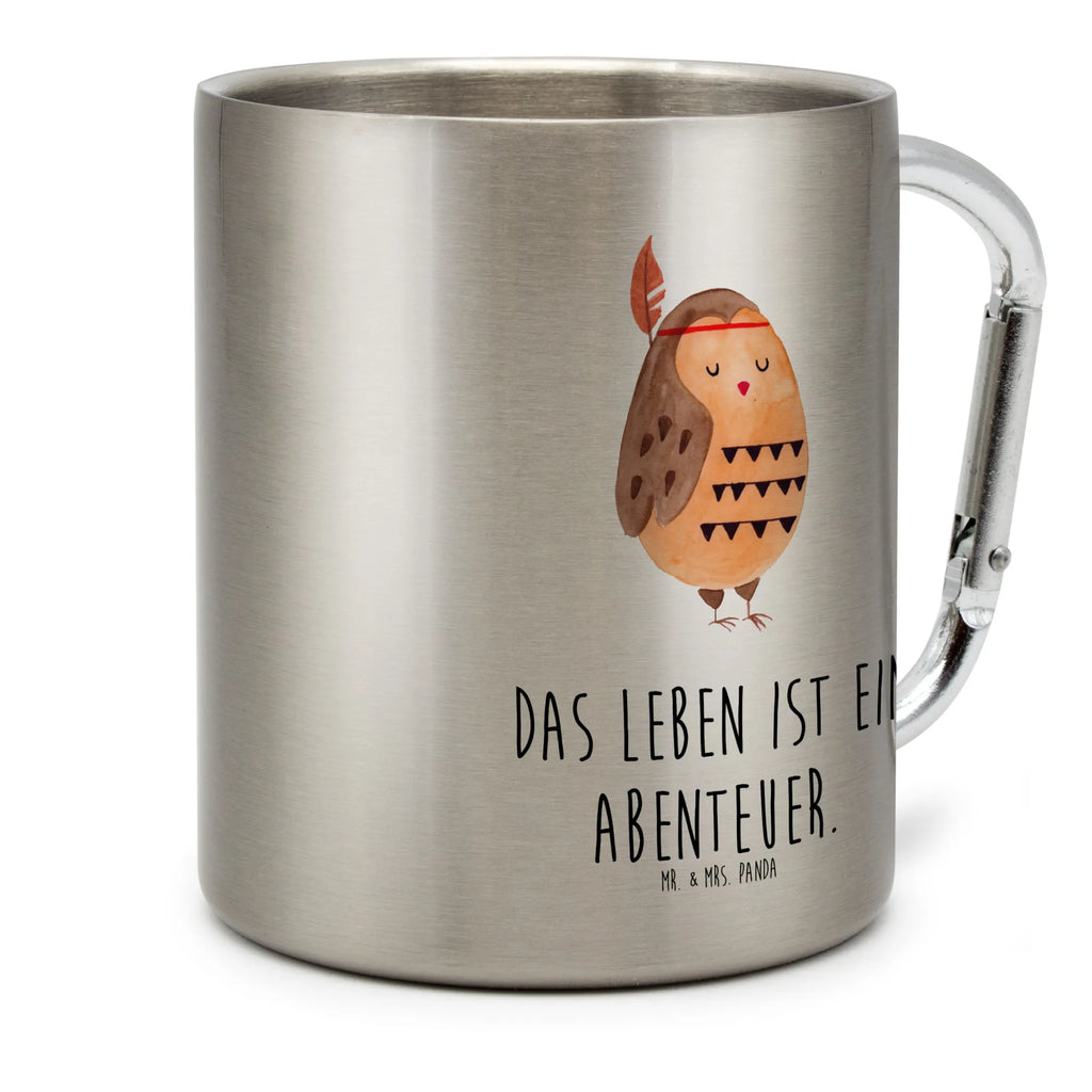 Edelstahlbecher Eule Federschmuck Edelstahltasse, Karabiner, Edelstahlbecher, Outdoor, Camping, Tasse, Becher, Eule, Eule Deko, Owl, Das Leben ist ein Abenteuer, Reisespruch, Federschmuck, Dekoration