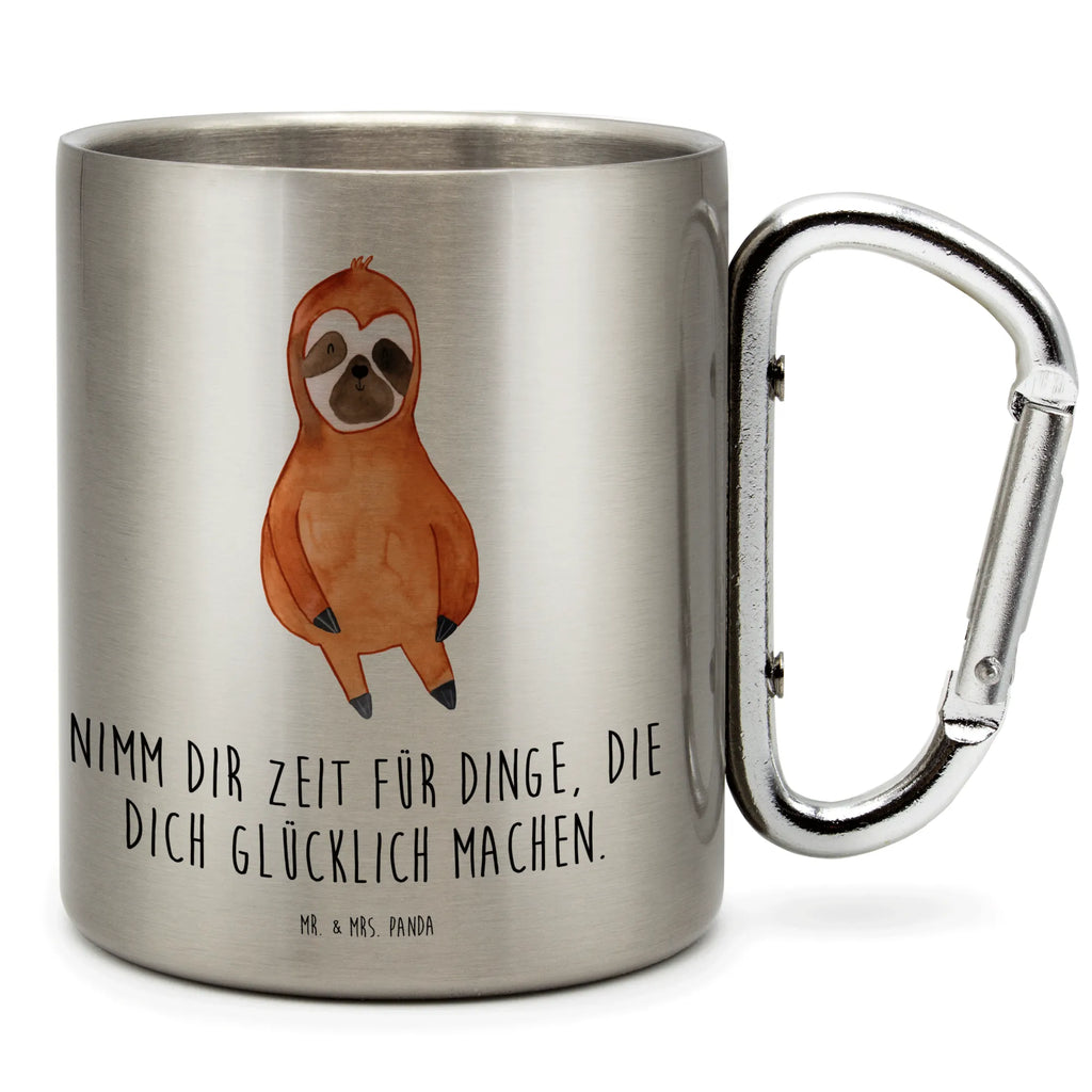 Edelstahlbecher Faultier Zufrieden Edelstahltasse, Karabiner, Edelstahlbecher, Outdoor, Camping, Tasse, Becher, Faultier, Faultier Geschenk, Faultier Deko, Faultiere, faul, Lieblingstier, Pause, relaxen, Glück, glücklich, zufrieden, happy, Zufriedenheit, Gelassenheit, Ruhe, Frieden