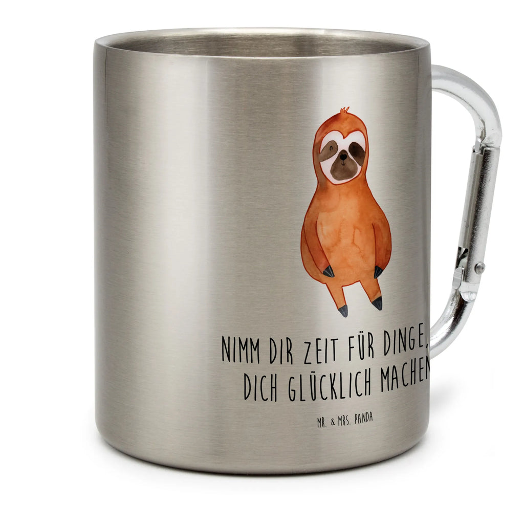 Edelstahlbecher Faultier Zufrieden Edelstahltasse, Karabiner, Edelstahlbecher, Outdoor, Camping, Tasse, Becher, Faultier, Faultier Geschenk, Faultier Deko, Faultiere, faul, Lieblingstier, Pause, relaxen, Glück, glücklich, zufrieden, happy, Zufriedenheit, Gelassenheit, Ruhe, Frieden