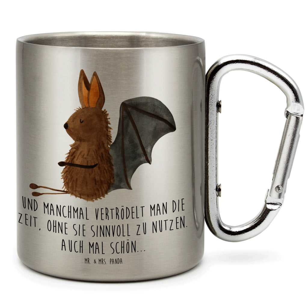 Edelstahlbecher Fledermaus sitzend Edelstahltasse, Karabiner, Edelstahlbecher, Outdoor, Camping, Tasse, Becher, Tiermotive, Gute Laune, lustige Sprüche, Tiere, Fledermaus, Fledermäuse, Motivation, entspannen