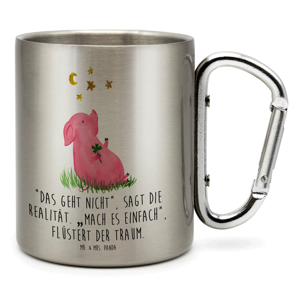 Edelstahlbecher Glücksschwein Edelstahltasse, Karabiner, Edelstahlbecher, Outdoor, Camping, Tasse, Becher, Tiermotive, Gute Laune, lustige Sprüche, Tiere, Glücksschwein. Glück, Schwein, Schweinchen, Sterne, Sernchen, Ziele, Träume, Motivation, Glücksbringer